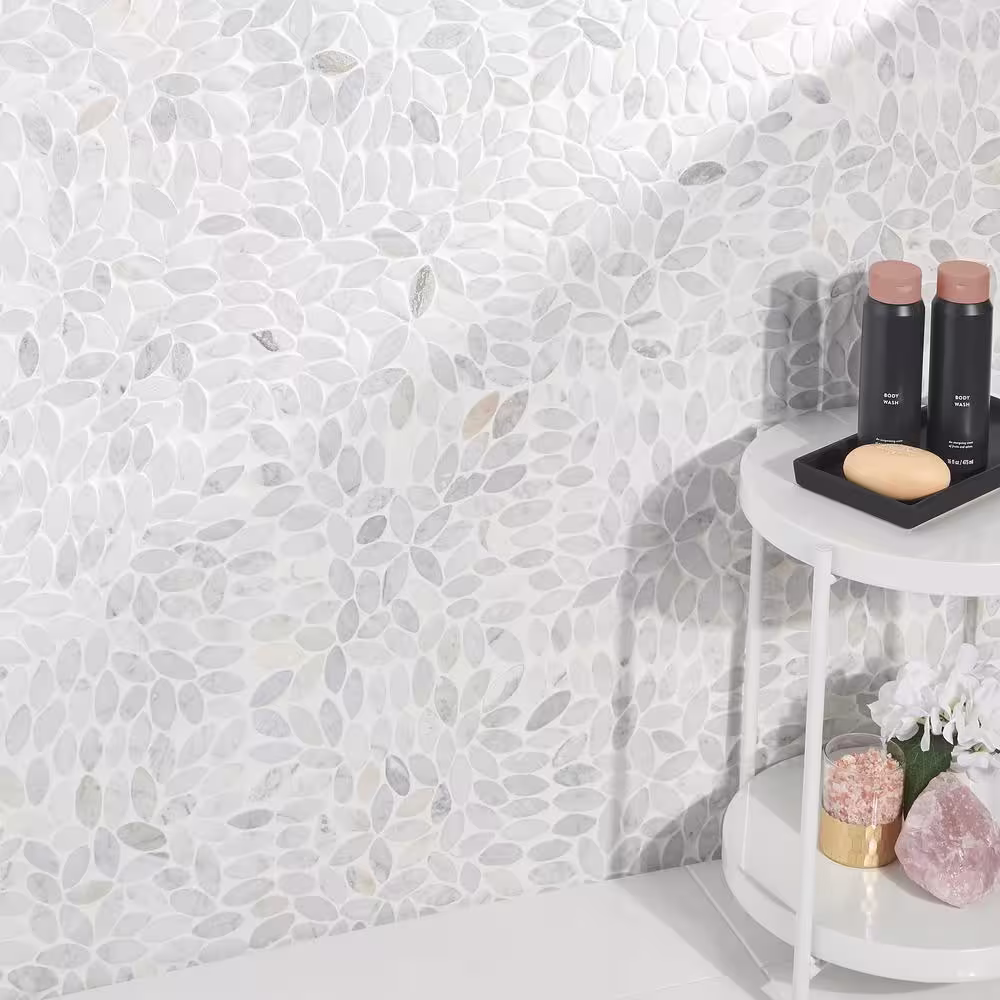 Ivy Hill Tile Countryside Flower Carrara 11.81 in. x 11.81 in. Natural Marble Floor and Wall Mosaic Tile (0.96 sq. ft./Each)