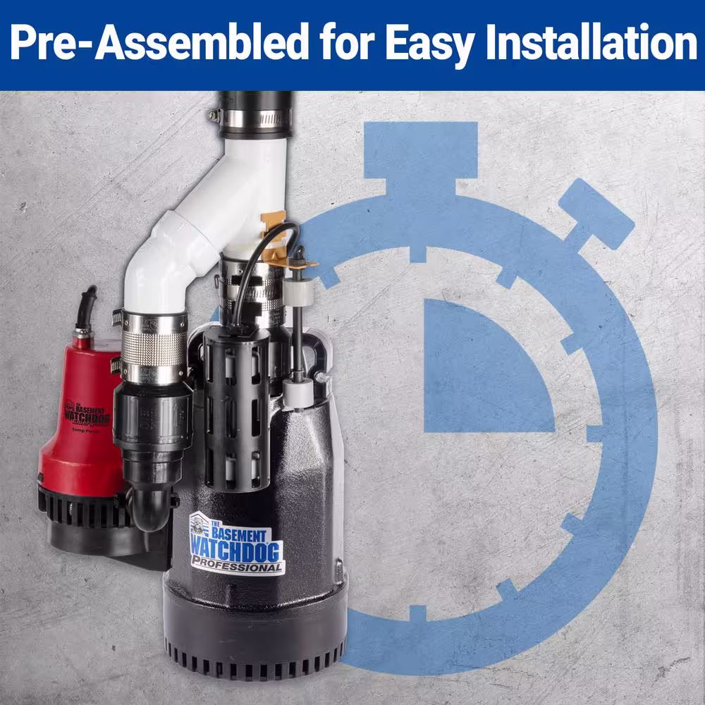 Basement Watchdog Combo Pre-Assembled 1/3 HP Primary and Battery Backup Sump Pump System with 24-hour a Day Monitoring Controller