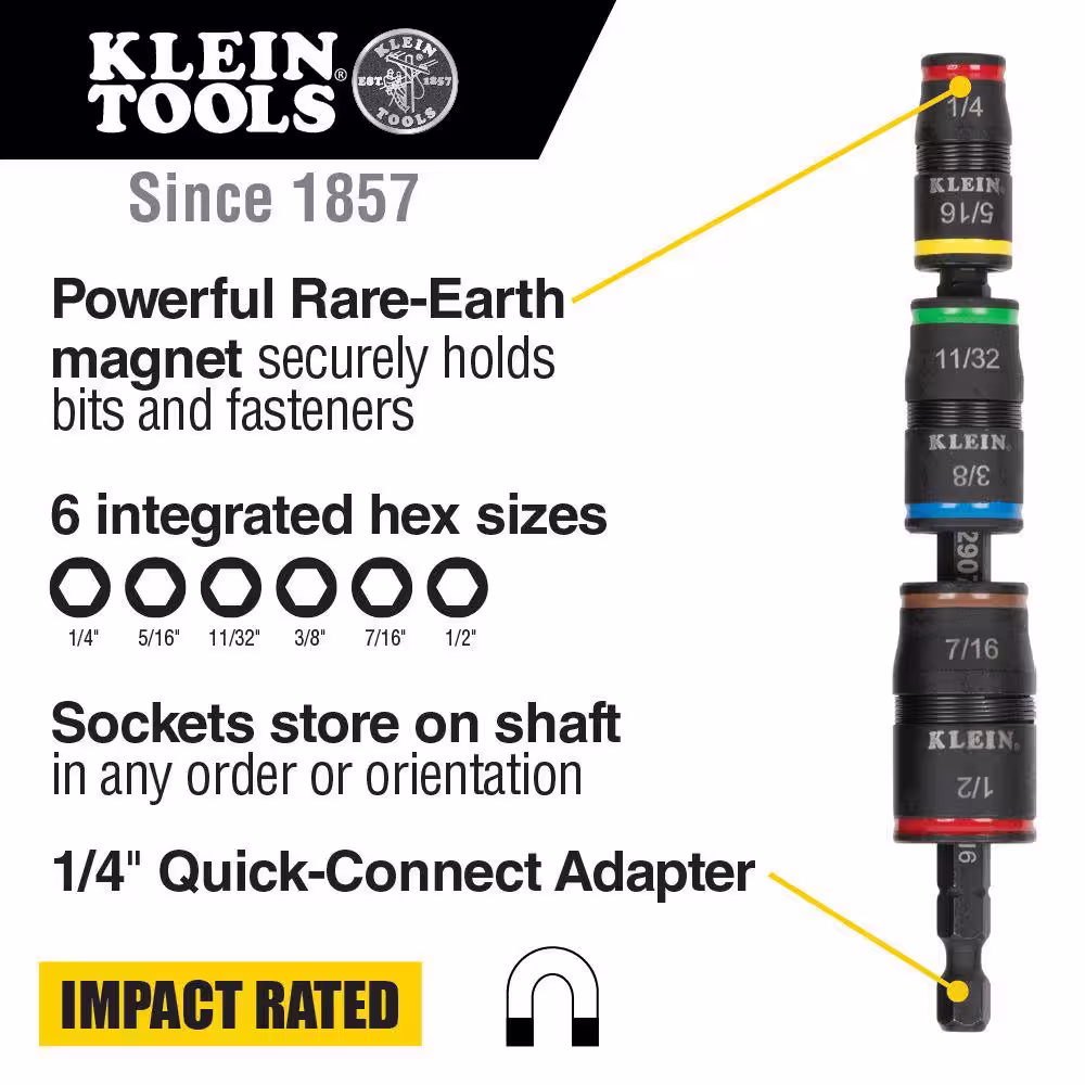 Klein Tools 7-in-1 Impact Flip Socket Set, No Handle