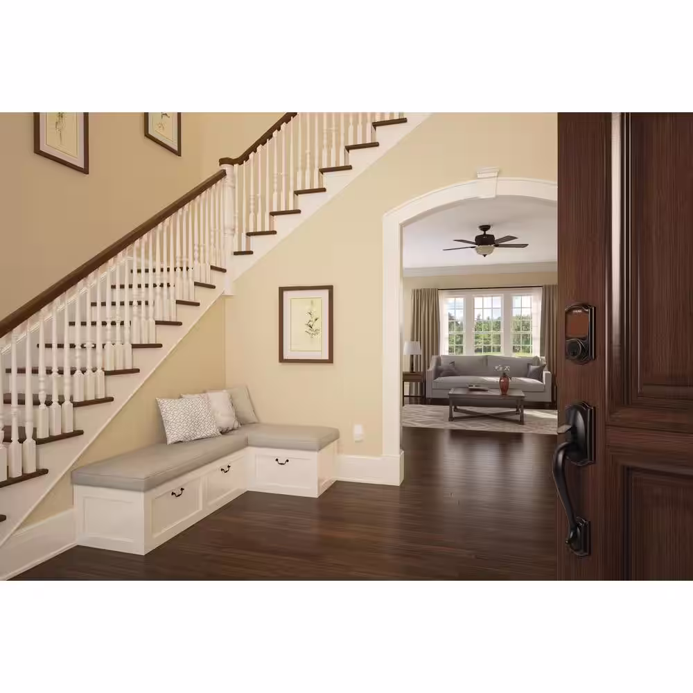 Schlage Camelot Aged Bronze Sense Smart Door Lock with Right Handed Accent Lever Door Handleset