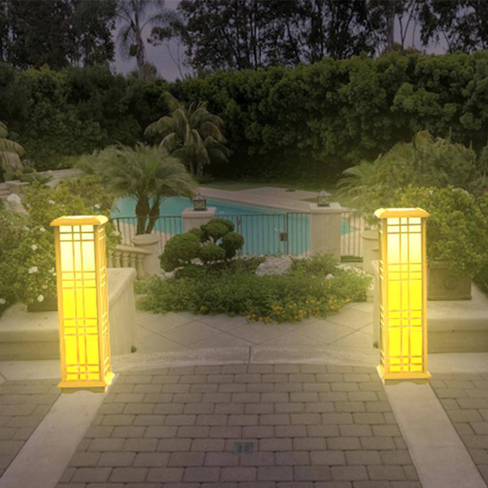TECHKO 33.4 in. H Solar Almond Integrated LED Garden and Path Light with Amber or White Light