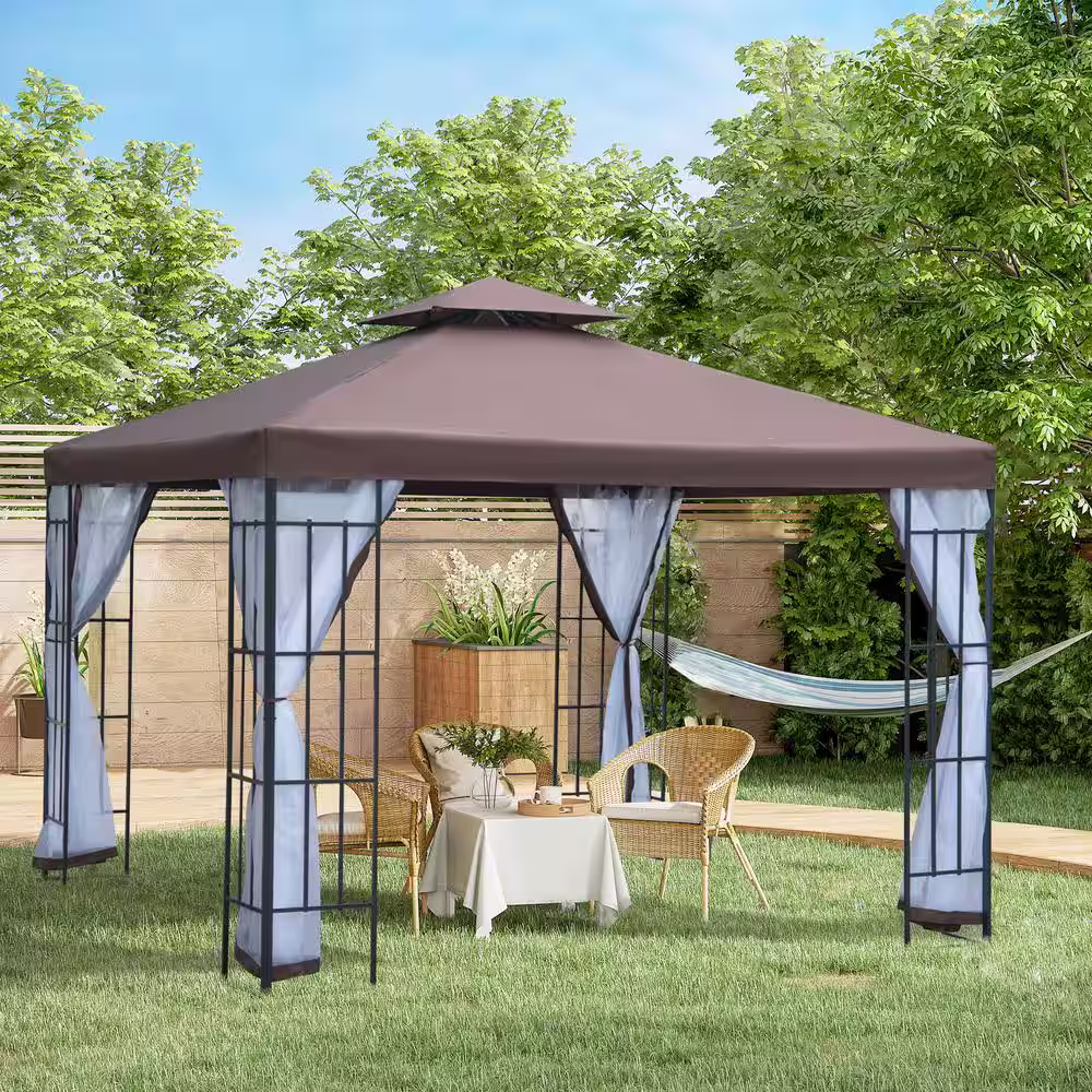 Outsunny 9.7 ft. x 9.7 ft. Coffee Outdoor Gazebo