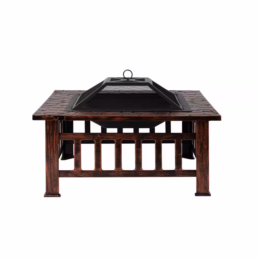 Fire Sense Foxdale 31.75 in. W x 13.75 in. H Outdoor Wood Square Brushed Bronze Burning Fire Pit