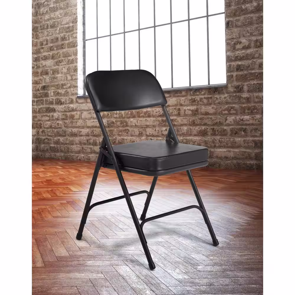 National Public Seating 3200 Series Premium 2 in. Vinyl Upholstered Double Hinge Folding Chair, Black (Pack of 2)