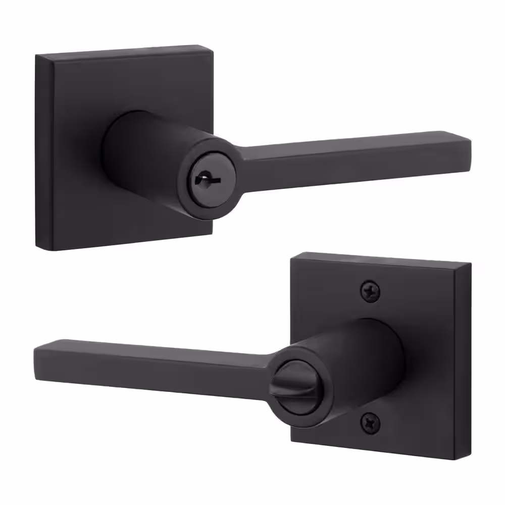 Baldwin Reserve Square Satin Black Keyed Entry Door Handle with Contemporary Rose