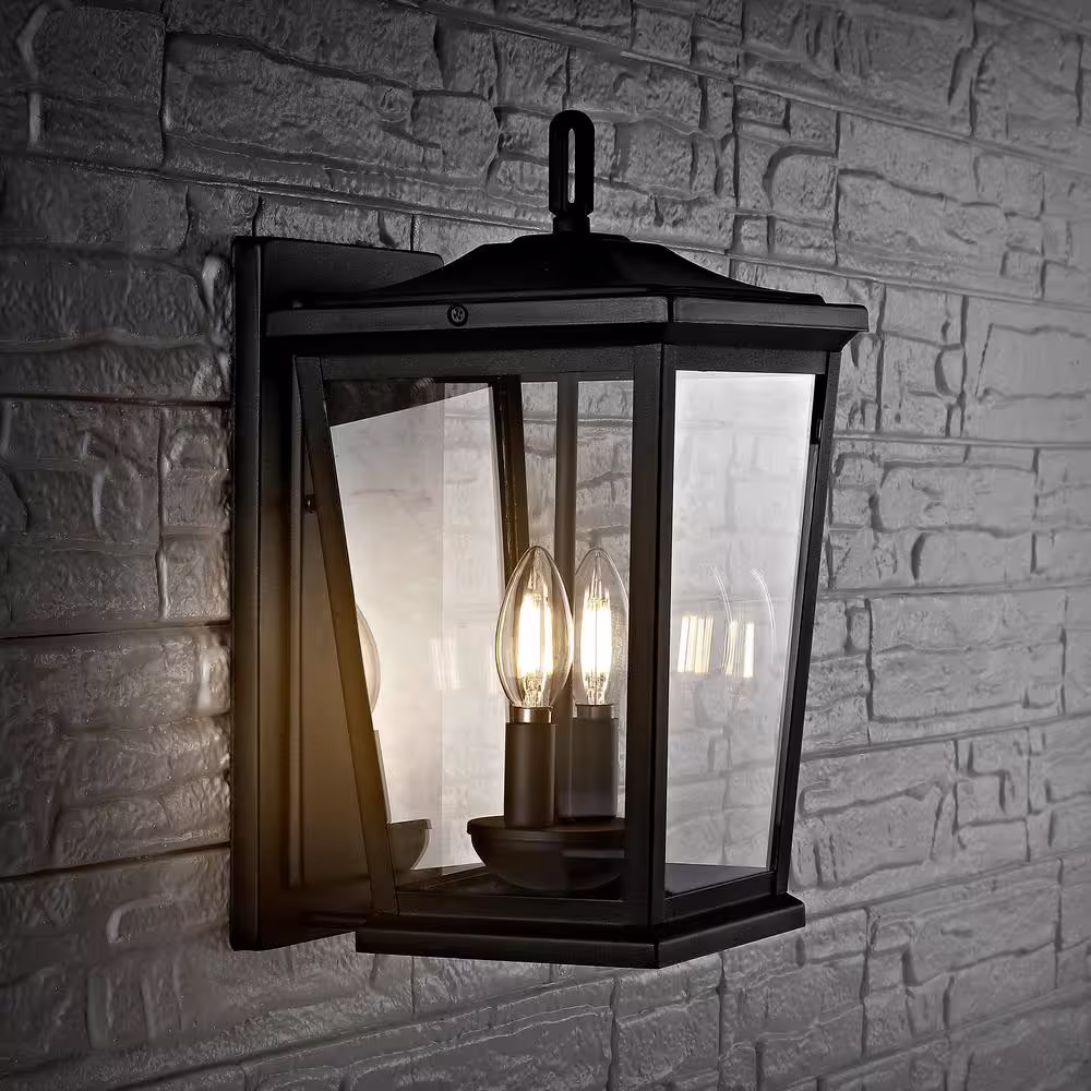 SAFAVIEH Morla 2-Light Black Outdoor Wall Lantern Sconce