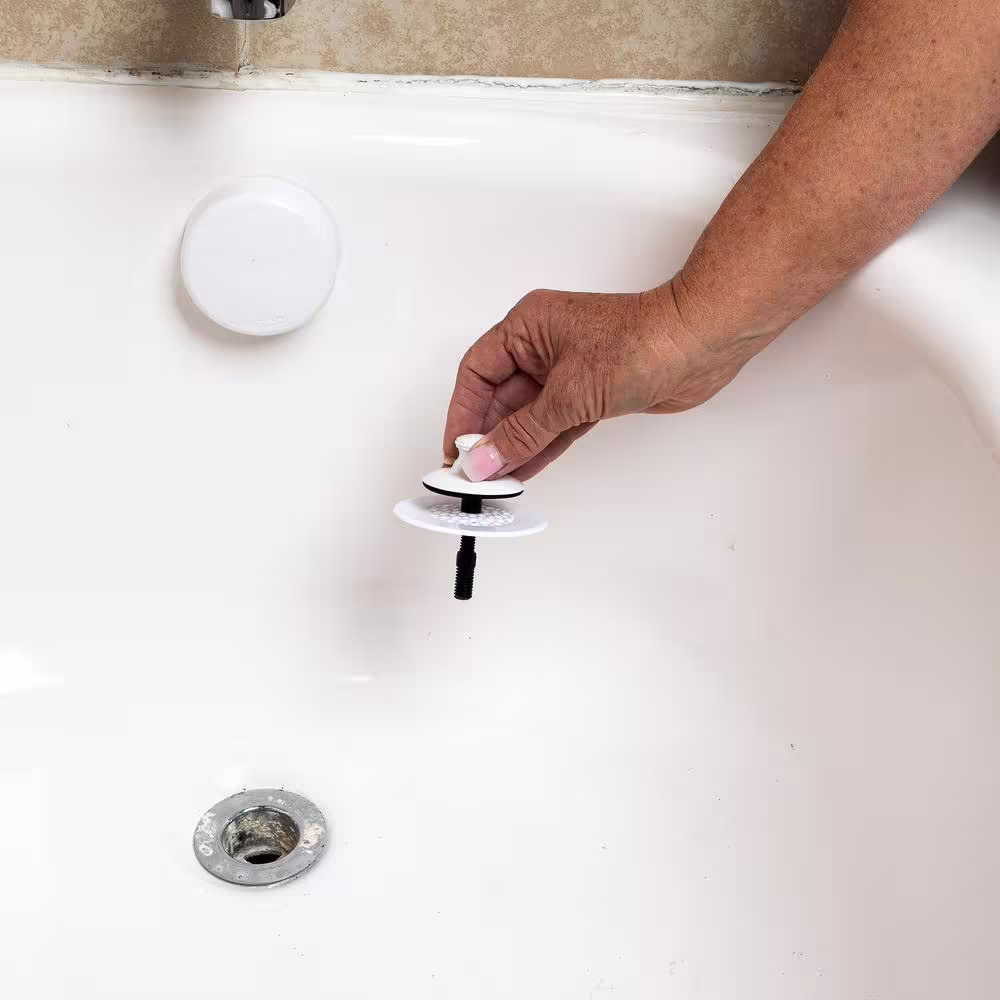 Watco 2.875 in. SimpliQuick Tub Fix Composite PushPull Bathtub Stopper with Grid, .375-.3125 Composite Pin, Silicone in White