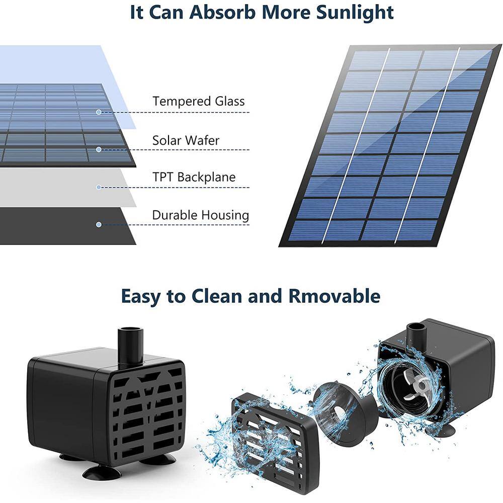 None 2.5-Watt Solar Fountain Pump, DIY Outdoor Solar Water Fountain Pump with 6 Nozzles and 4 ft. Water Pipe