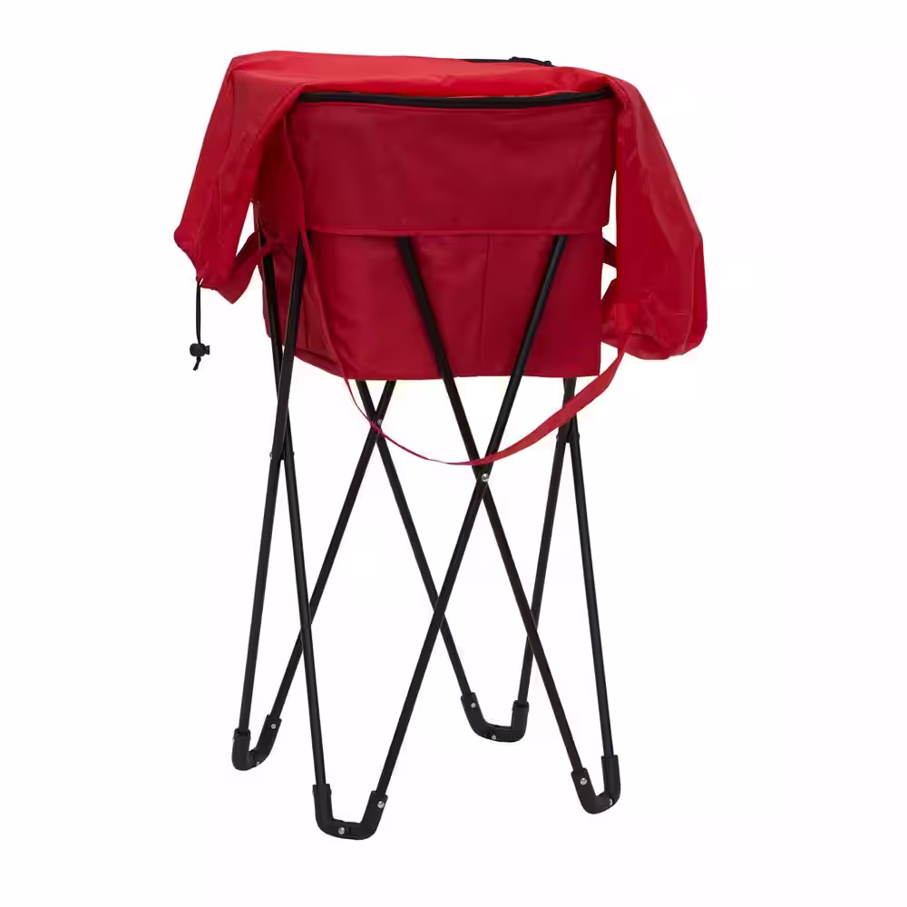HOUSEHOLD ESSENTIALS Thermal Standing 52 Qt. Cooler with Travel Bag, Black Powder Coated Steel Legs, Soft-Sided Cooler in Red