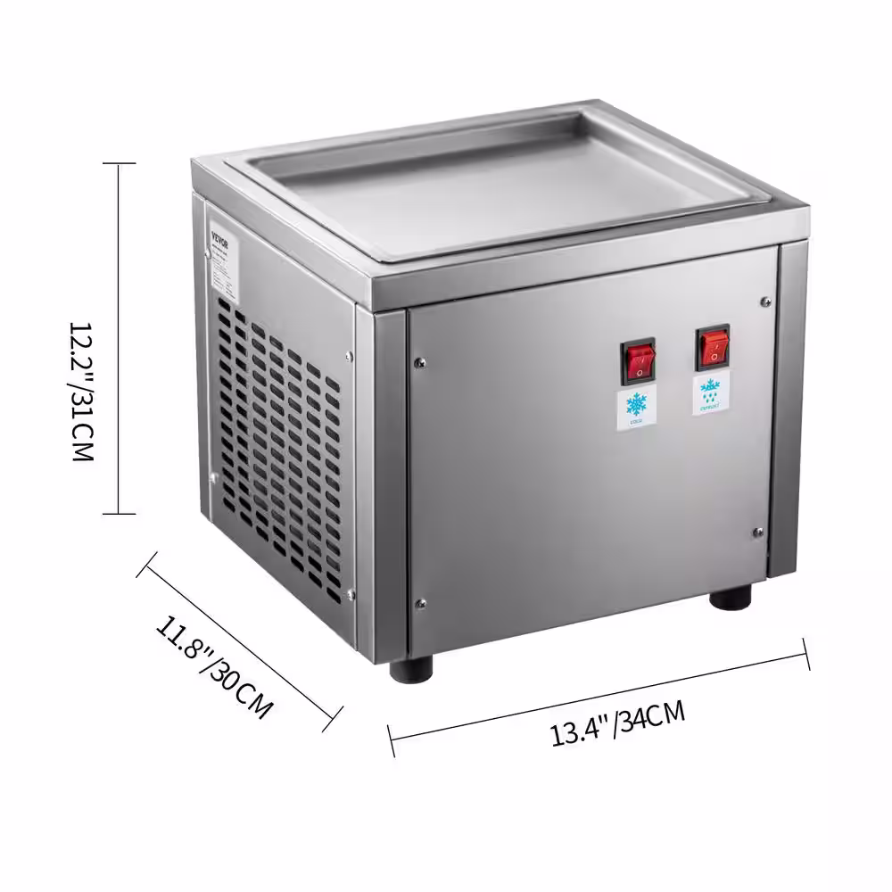 VEVOR Commercial Ice Roll Maker 280-Watt Single Square Pan Silver Stainless Steel Stir-Fried Ice Cream Roll Machine