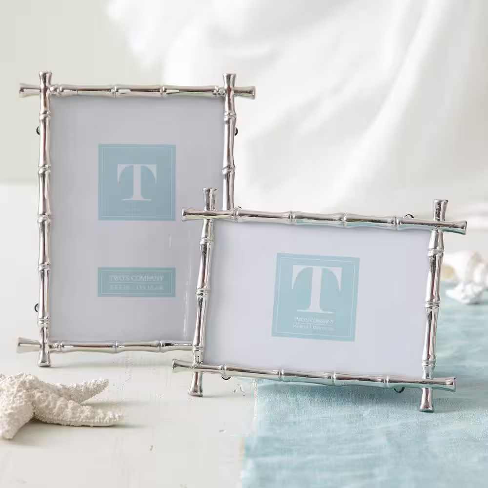 Two's Company Silver Bamboo Includes 2-Sizes 4 in. x 6 in. and 5 in. x 7 in. Picture Frames (Set of 2)