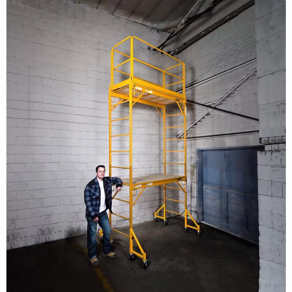 MetalTech Rolling Scaffolding Tower, 2-Story Baker Scaffolding with Outriggers, Guard Rail, Scaffolding Platform, 836 lbs Capacity