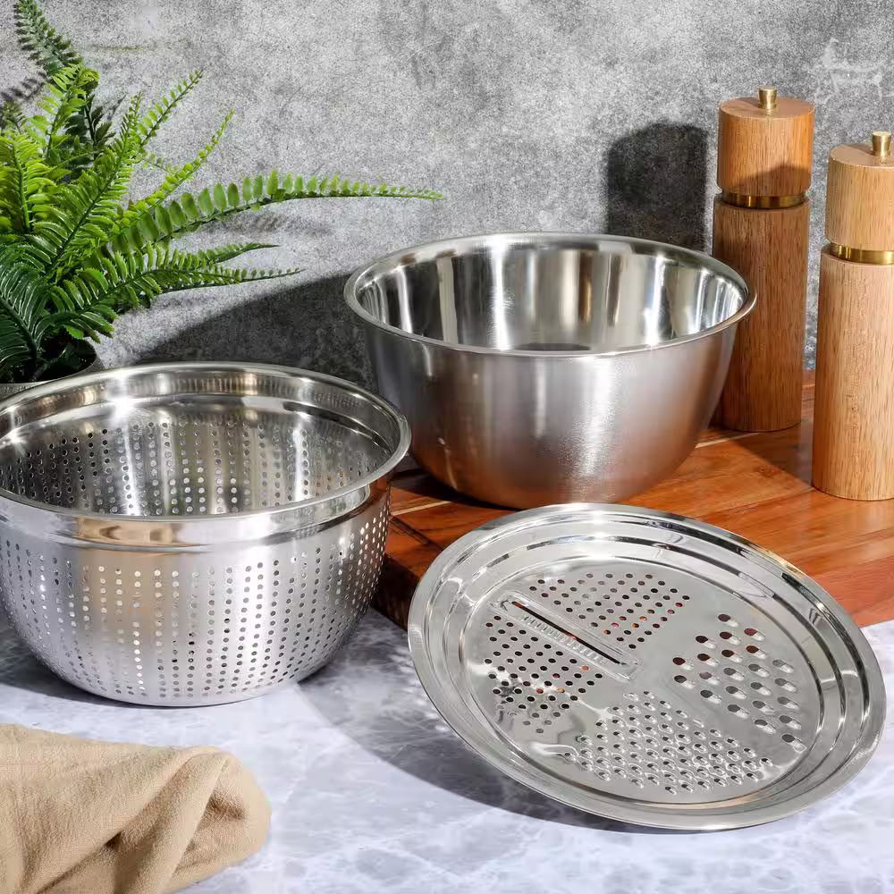 Oster 3-Piece Stainless Steel Multifunction Prep Mixing Bowl Set