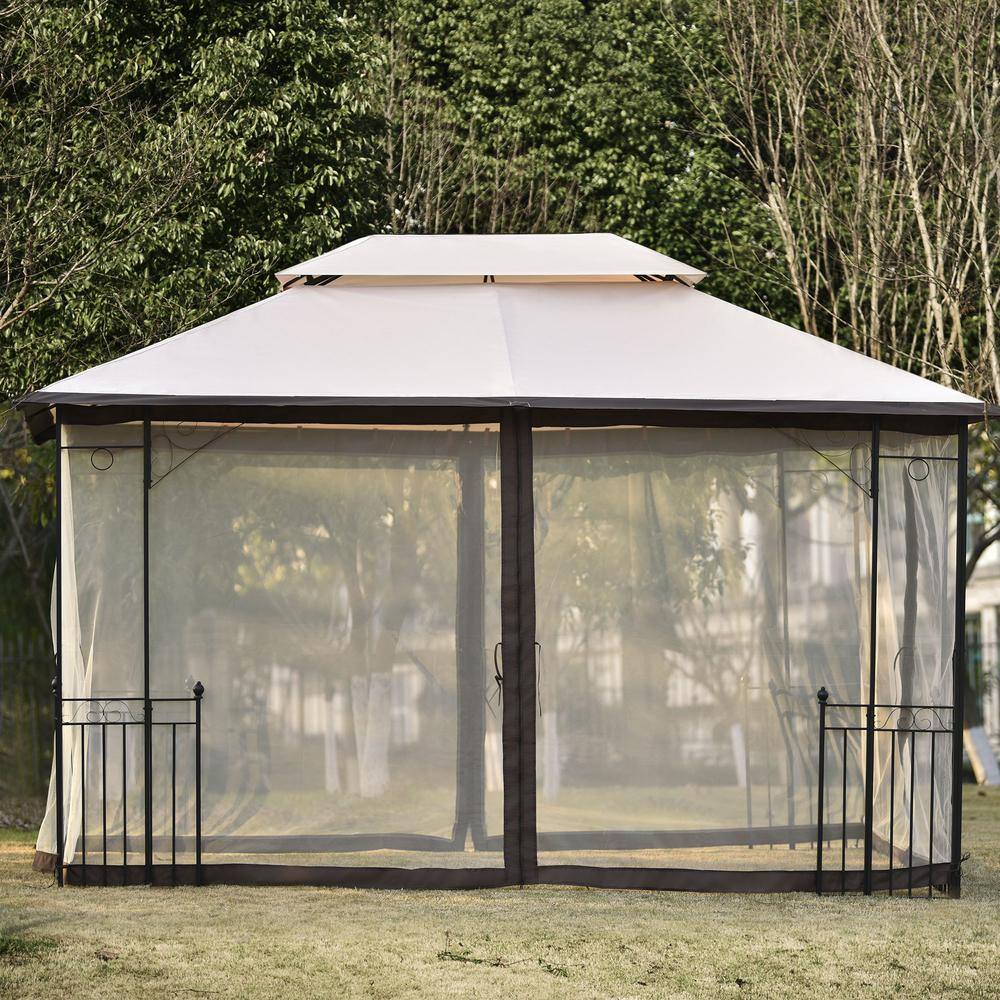 None 13 ft. x 9.7 ft. Khaki Outdoor Gazebo with Double Roof
