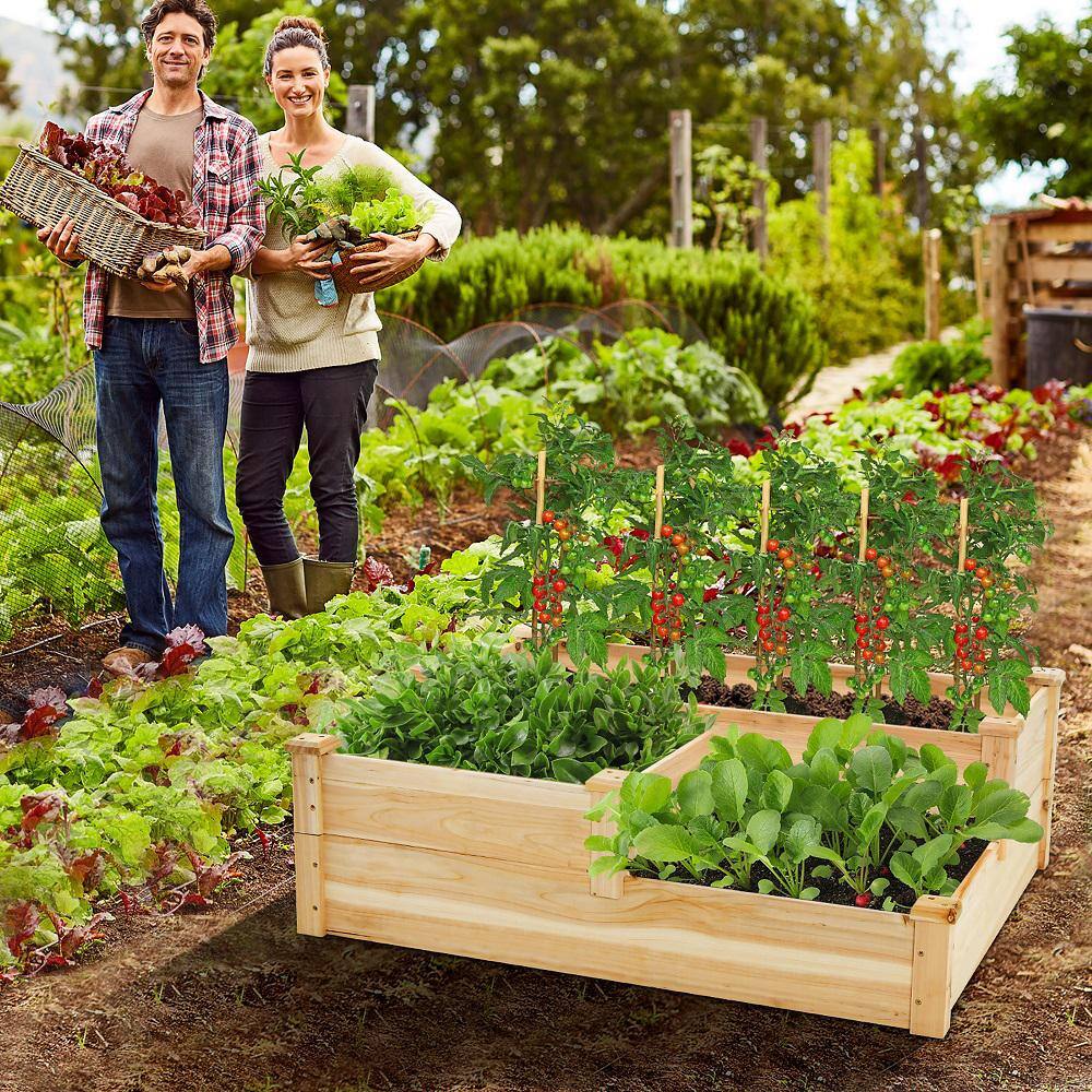 Costway 3-Tier Wood Outdoor Raised Garden Bed Vegetable Planter Box for Patio Lawn Backyard