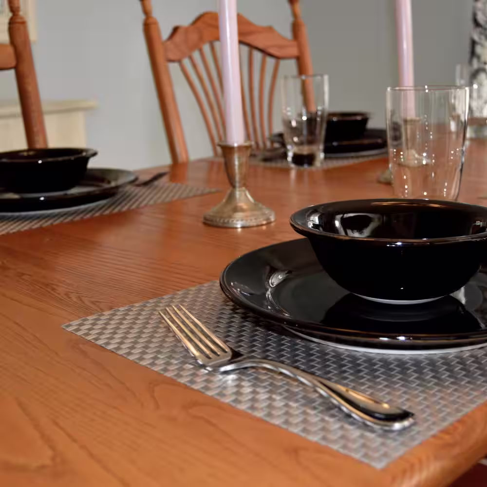 Kraftware EveryTable 18 in. x 12 in. Silver Metallic Woven PVC Placemat (Set of 6)