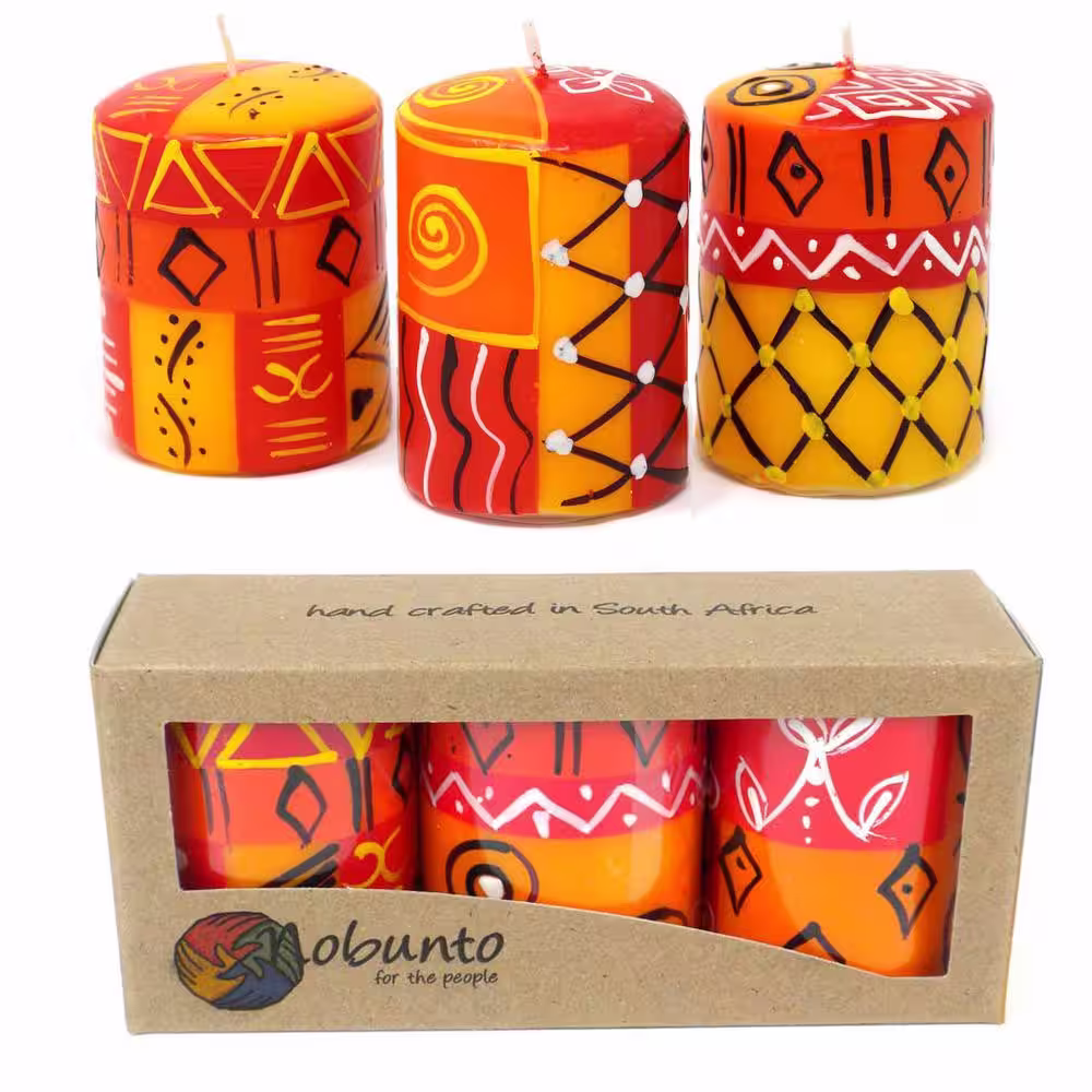 None Orange Zahabu Design Unscented Hand-Painted Votive Candles Boxed (Set of 3)