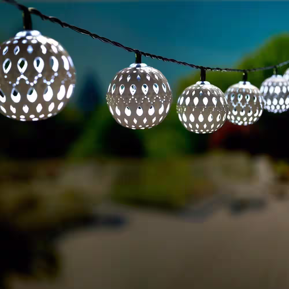 Smart Solar Carnivale White Lantern Outdoor 20-LED 14.75 ft. L Solar Integrated LED String Light Set with Solar Panel Stake