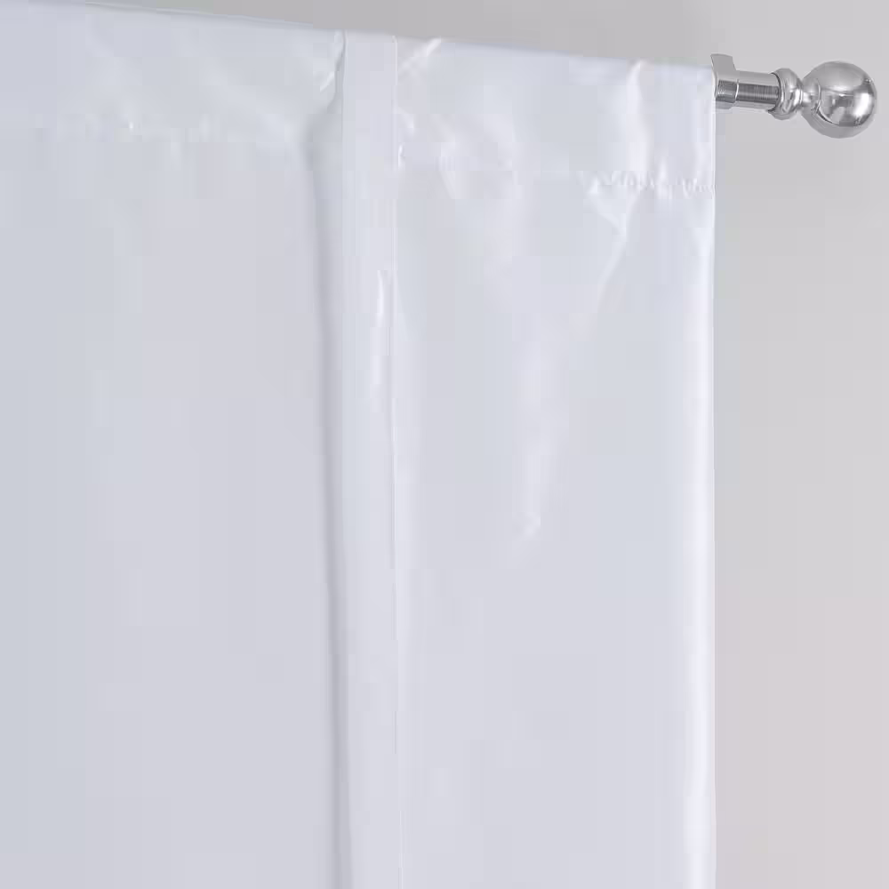 Exclusive Fabrics & Furnishings White Faux Silk Taffeta Room Darkening Rod Pocket Tie-Up Window Shade 46 in. W x 63 in. L (1 Panel)