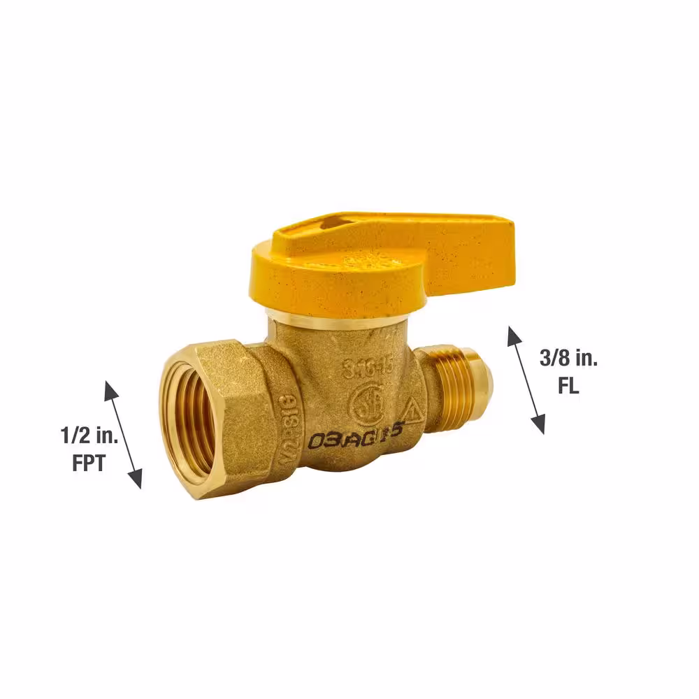 None 3/8 in. x 1/2 in. Brass FL x FPT 1-Piece Gas Valve