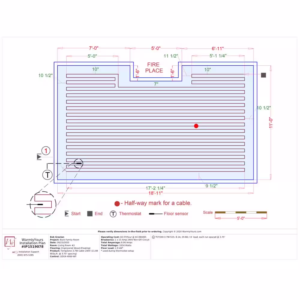WarmlyYours TempZone 515 ft. Cable System with Heat Membrane and Touch Screen Thermostat (Covers 160.9 sq. ft.)