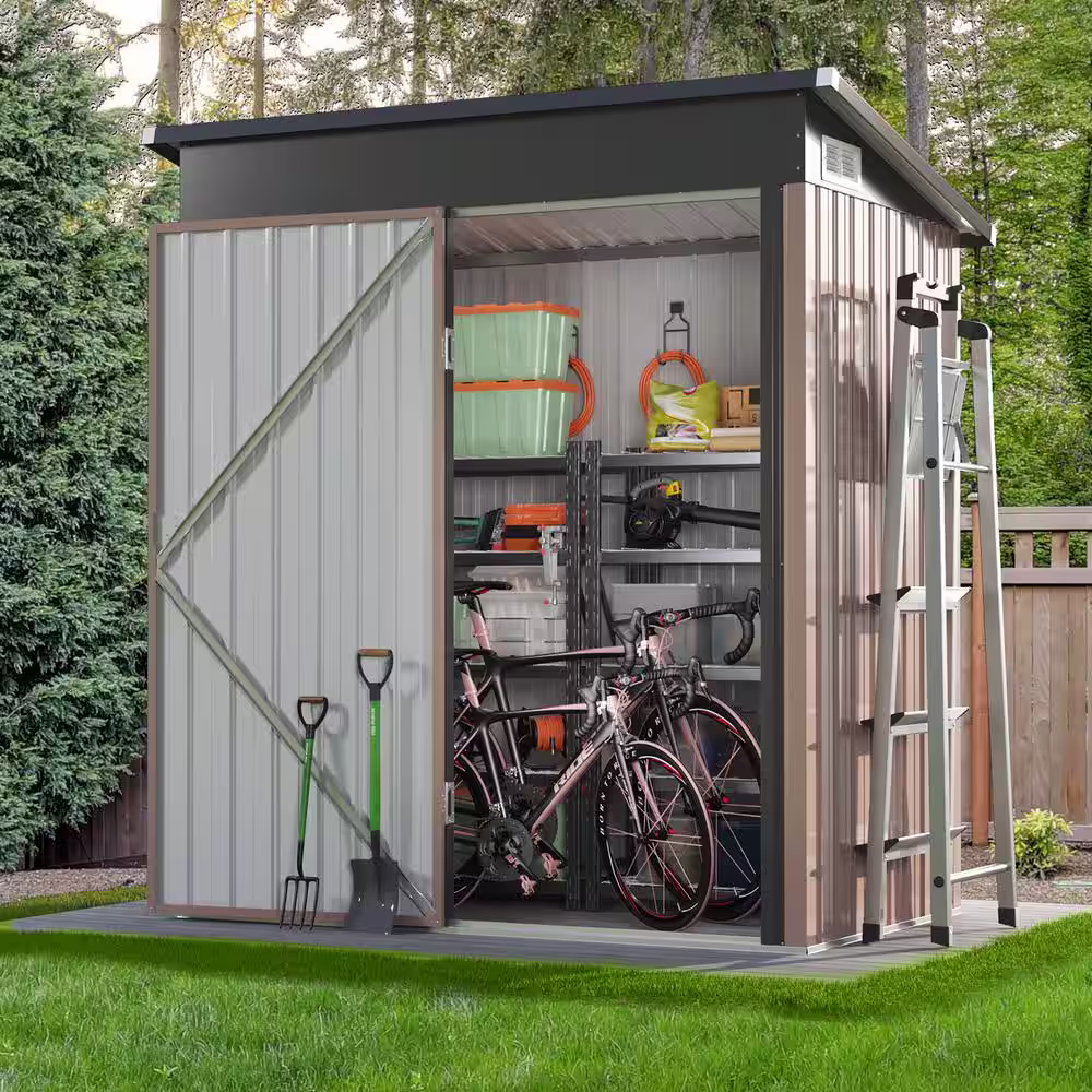None 5 ft. W x 3 ft. D Metal Storage Shed for Garden and Backyard (15 sq. ft.)