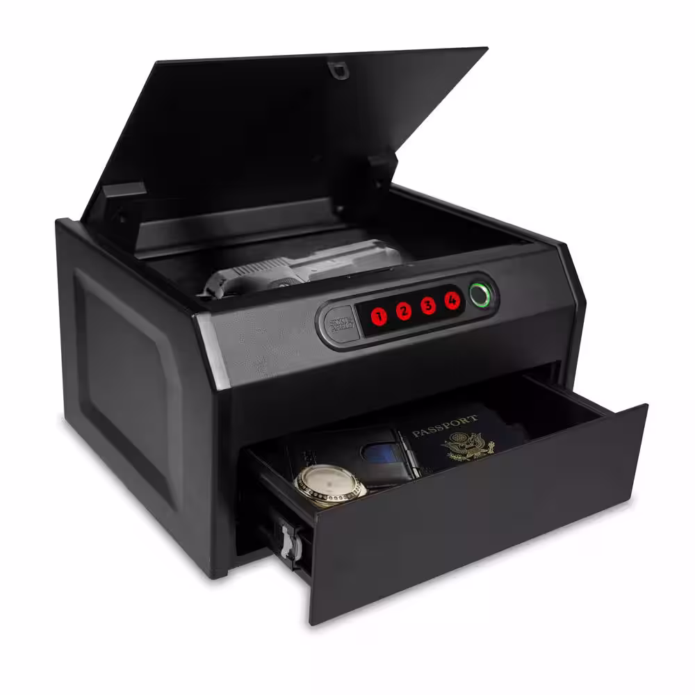 Sports Afield Home Defense 0.31 cu. ft. Quick Access Dual Compartment Security Vault with Electronic and Biometric Lock, Matte Black