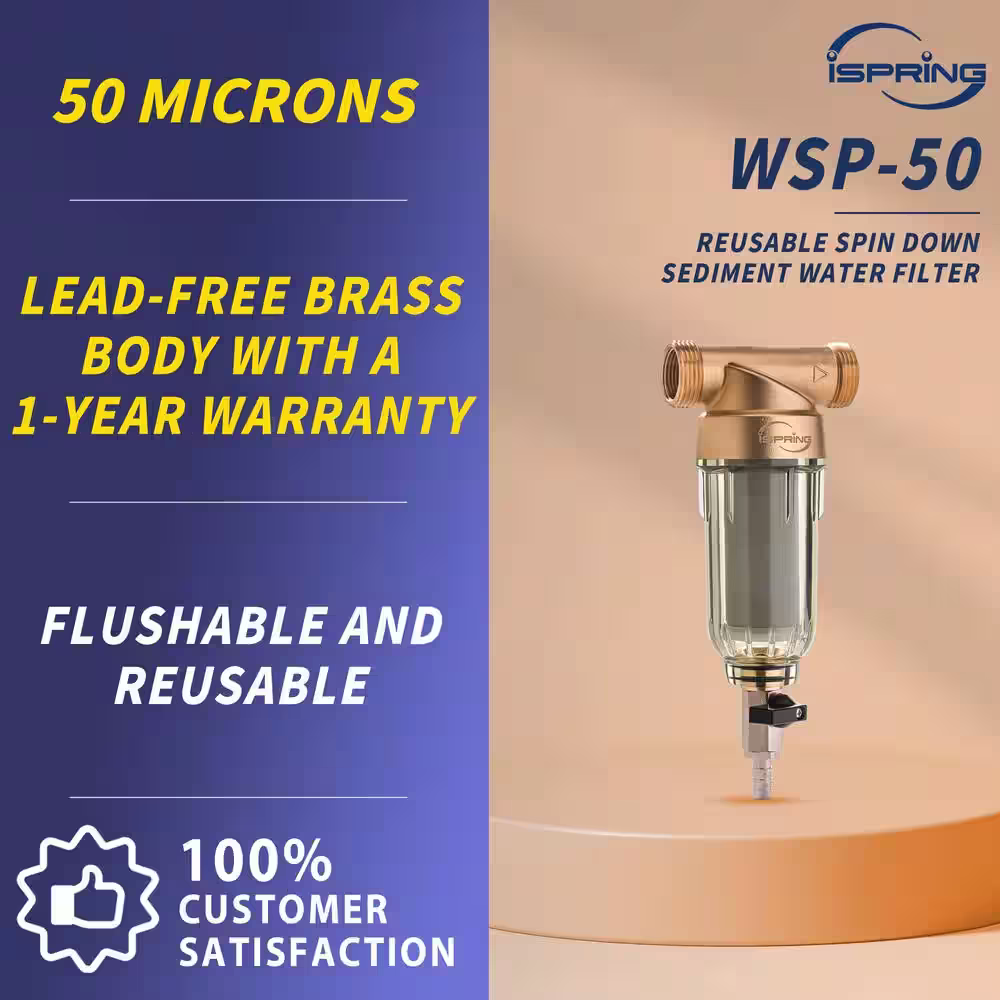 ISPRING WSP-50 Reusable Spin Down Sediment Water Filter 20 GPM 1 in. MNPT 3/4 in. FNPT