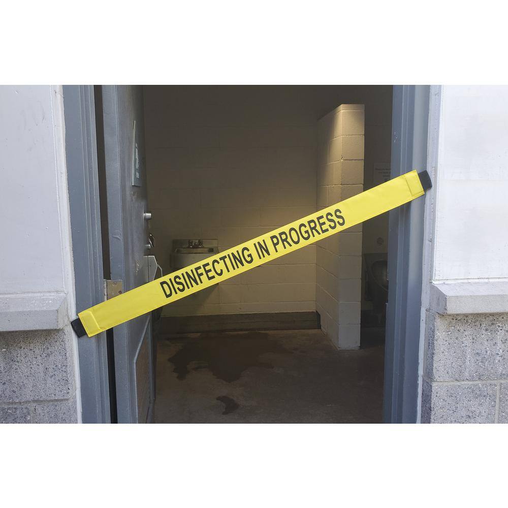 Magnetic Door Barrier 36 in. W Nylon Safety Barrier with Magnetic Ends Disinfecting in Progress Imprint Fits up to a Standard Doorway