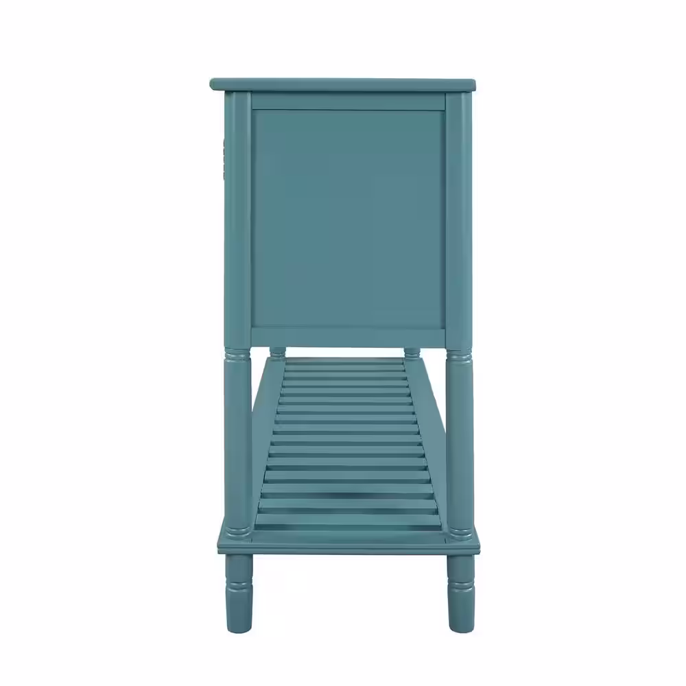 JAYDEN CREATION Salvatore 45 in. Teal Rectangle Wood Console Table with Shelves