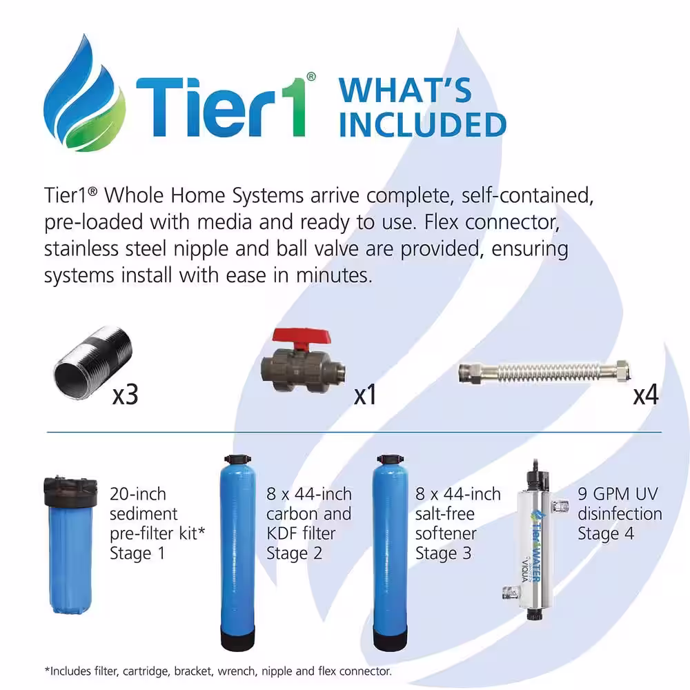 Tier1 Essential Certified Salt Free Water Softener and Chlorine Reduction System with UV Protection