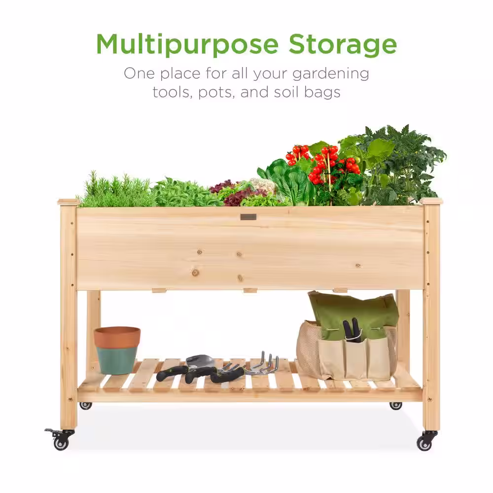 Best Choice Products 48 in. x 24 in. x 32 in. Wood Raised Garden Bed with Lockable Wheels, Liner