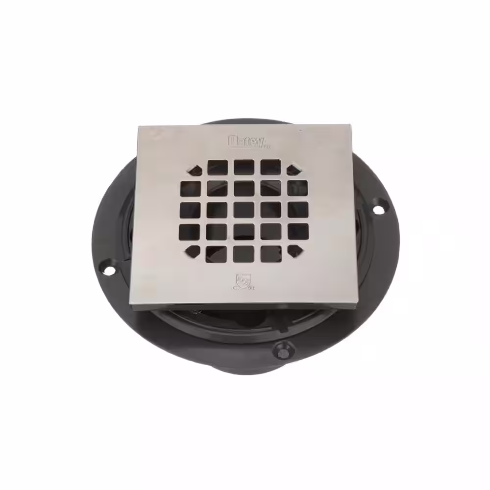 Oatey 3 in. Round Black PVC Shower Drain with 4-3/16 in. Square Stainless Steel Drain Cover