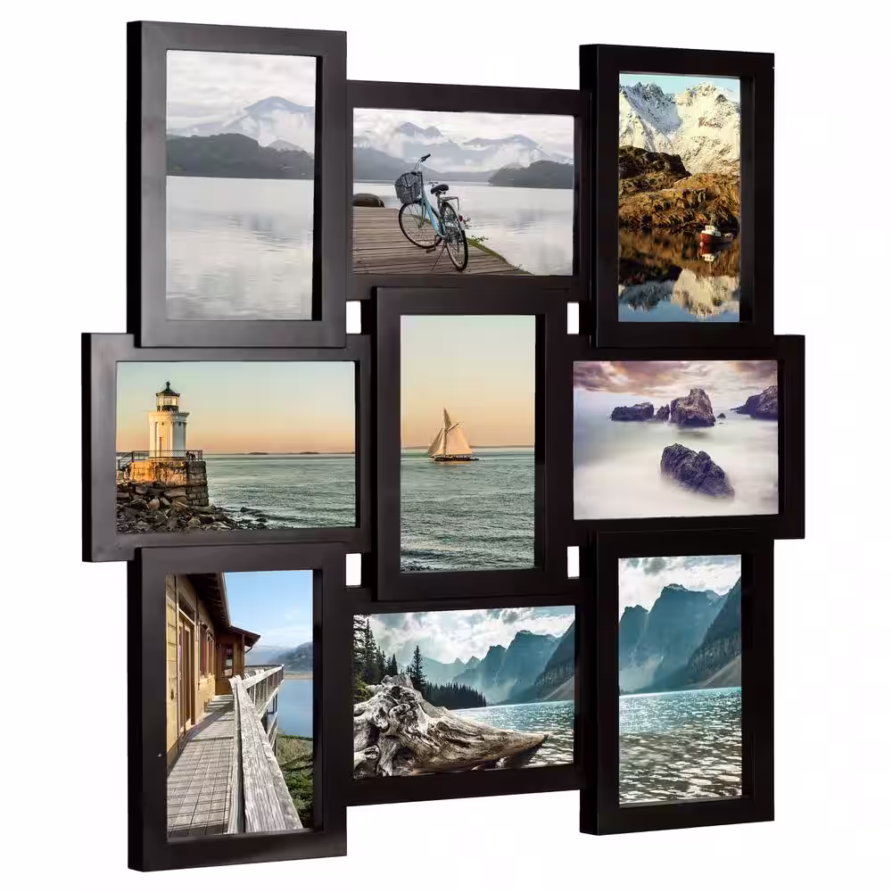 Malden International Designs 9-4 in. x 6 in. Black 9-Opening Home Profiles Puzzle Collage Picture Frame