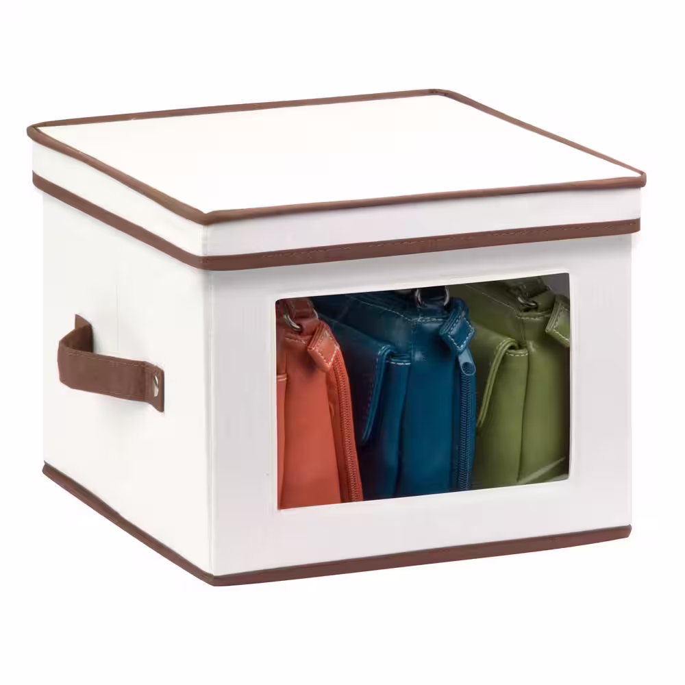 Honey-Can-Do 12 in. D x 9 in. H x 12 in. W Natural with Brown Trim Canvas Cube Storage Bin