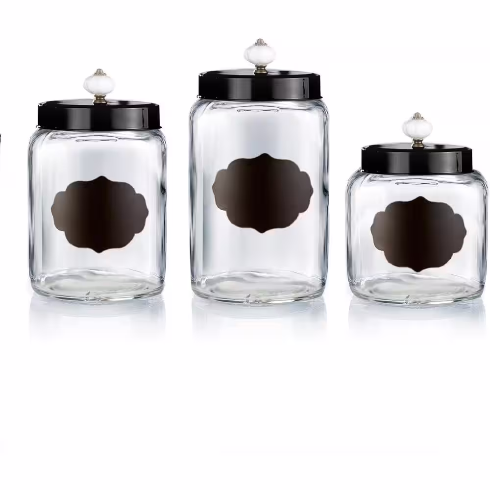 Style Setter Glass Canisters with Black Lids (Set of 3)