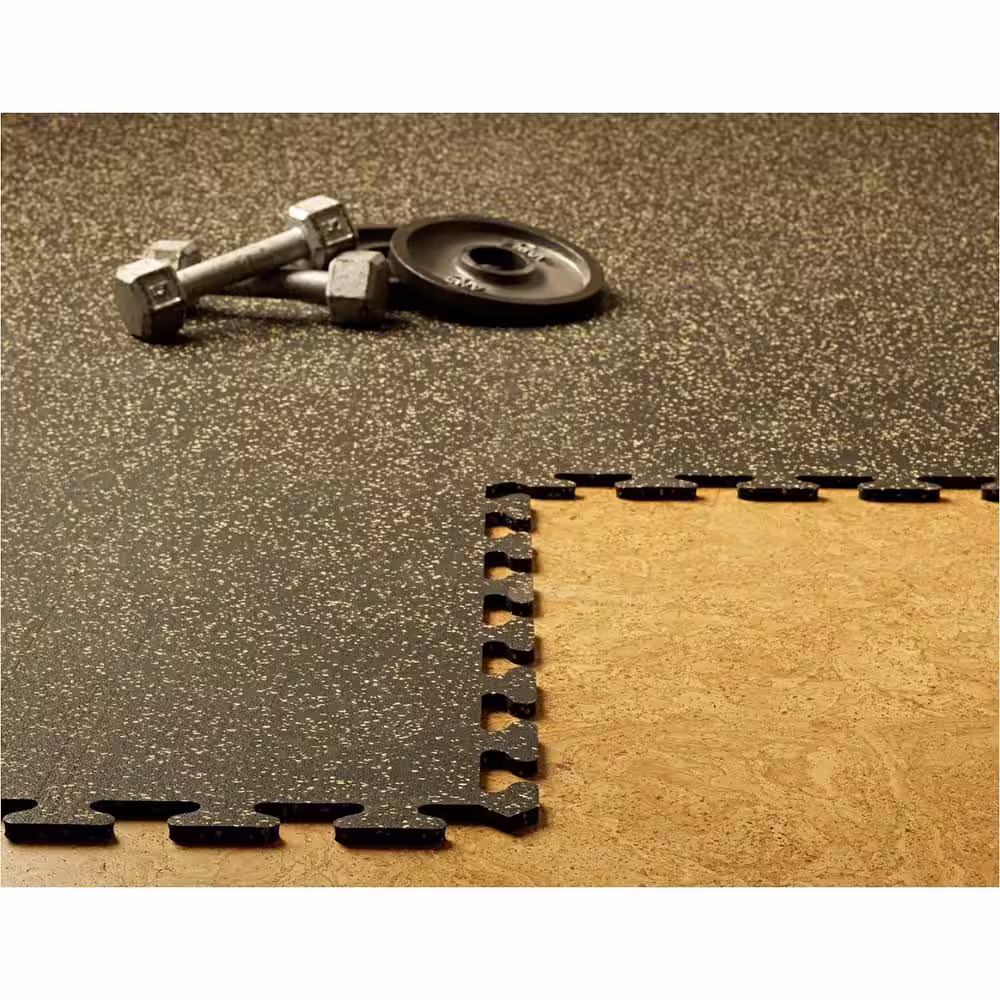 None Black with Tan Speck 24 in. x 24 in. Recycled Center Floor Tiles (24 sq. ft.)