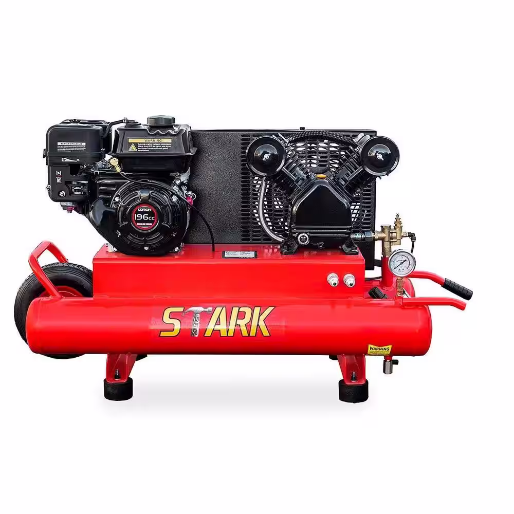 Stark 10 Gal. 6.5 HP Portable Gas-Powered Twin Stack Air Compressor with Built-In Handles