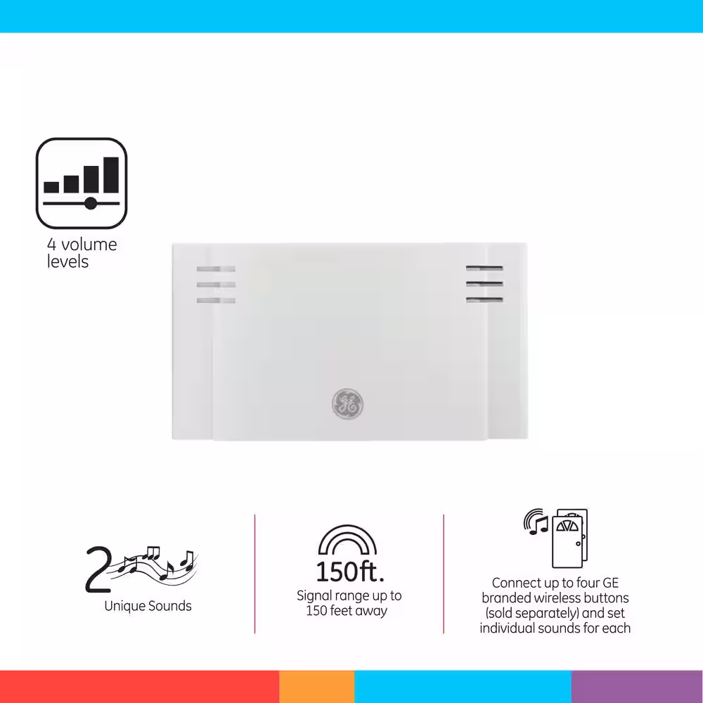 GE Wireless Door Chime, Battery Operated 2-Melody with 1-Push Button