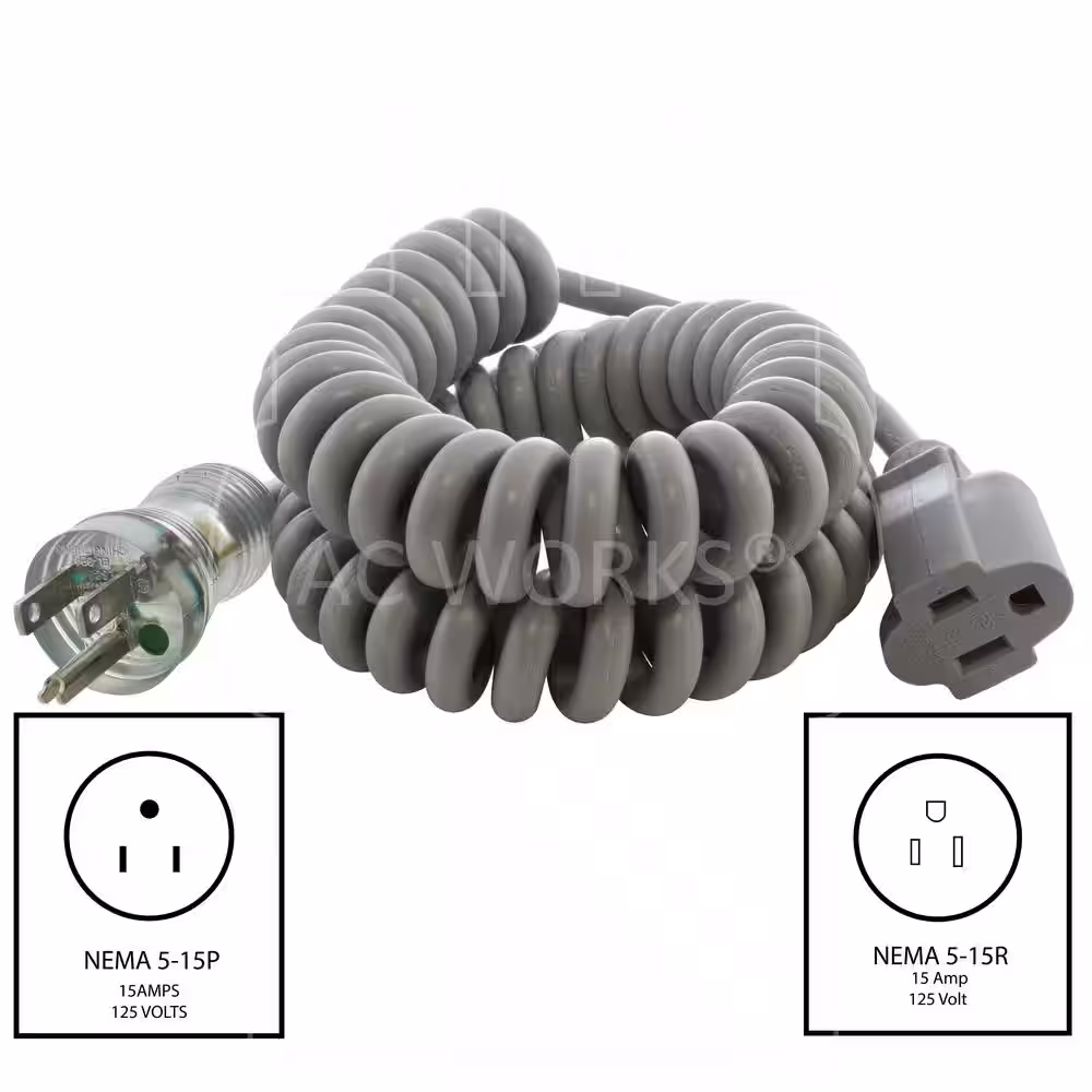 AC WORKS Up to 6.5 ft. 10 Amp 18/3 Coiled Medical Grade Extension Cord