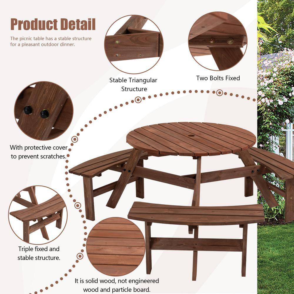 None Wood Outdoor Camping Picnic Table and 3 Bench for Yard Patio Lawn Party