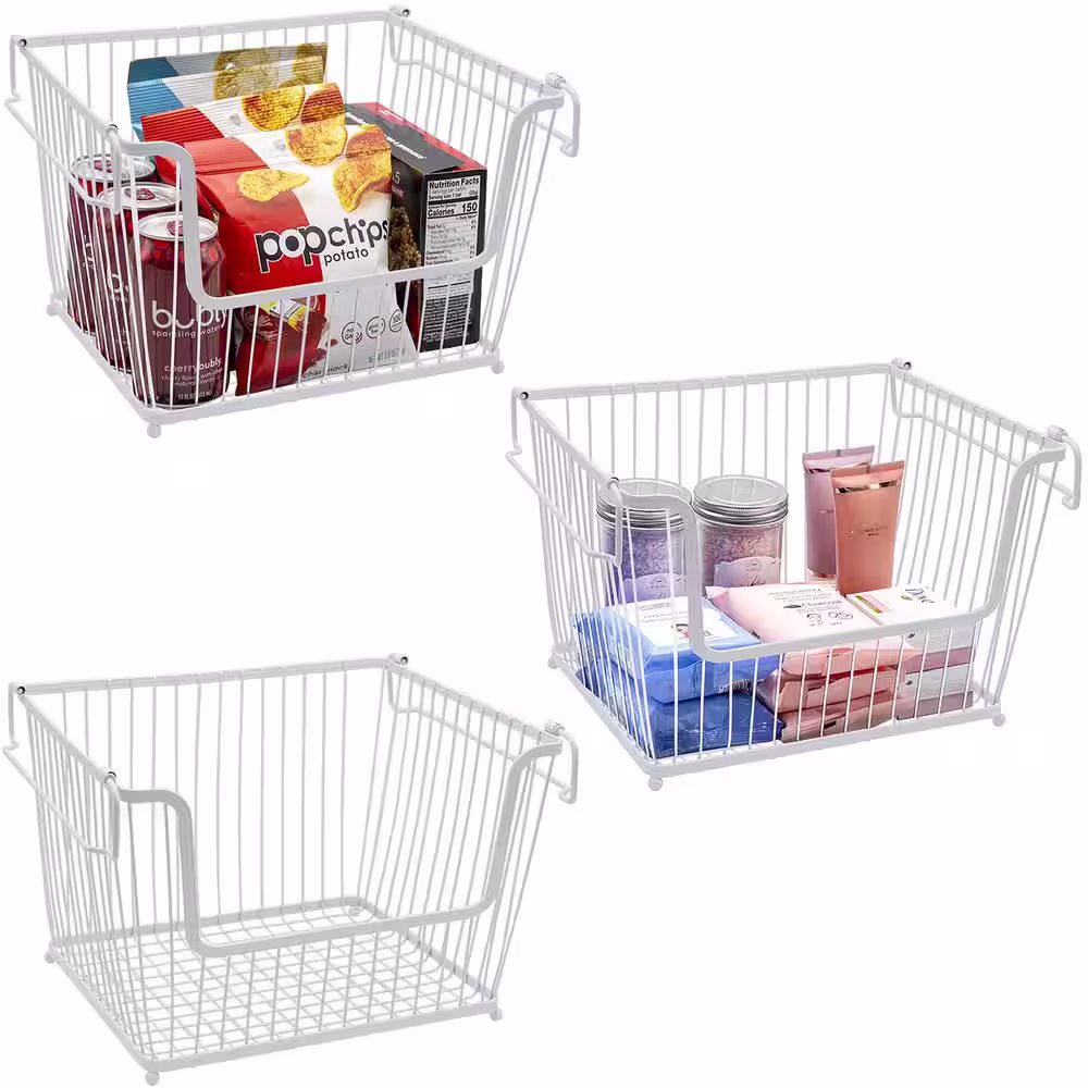 Sorbus 3 Pack White Metal Wire Baskets Storage Bin Organizer