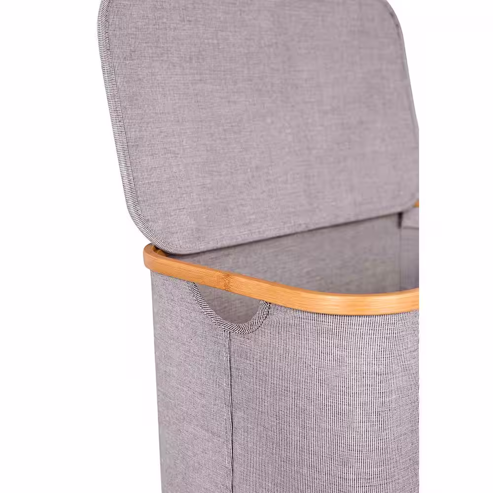 BirdRock Home Grey Bamboo and Canvas Hamper with Cut Out Handles
