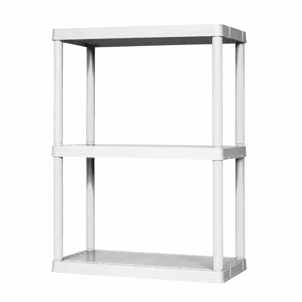 GRACIOUS LIVING 12 in. x 33 in. x 24 in. 3-tier 3 Shelves Resin Freestanding Garage Storage Shelving Unit, White