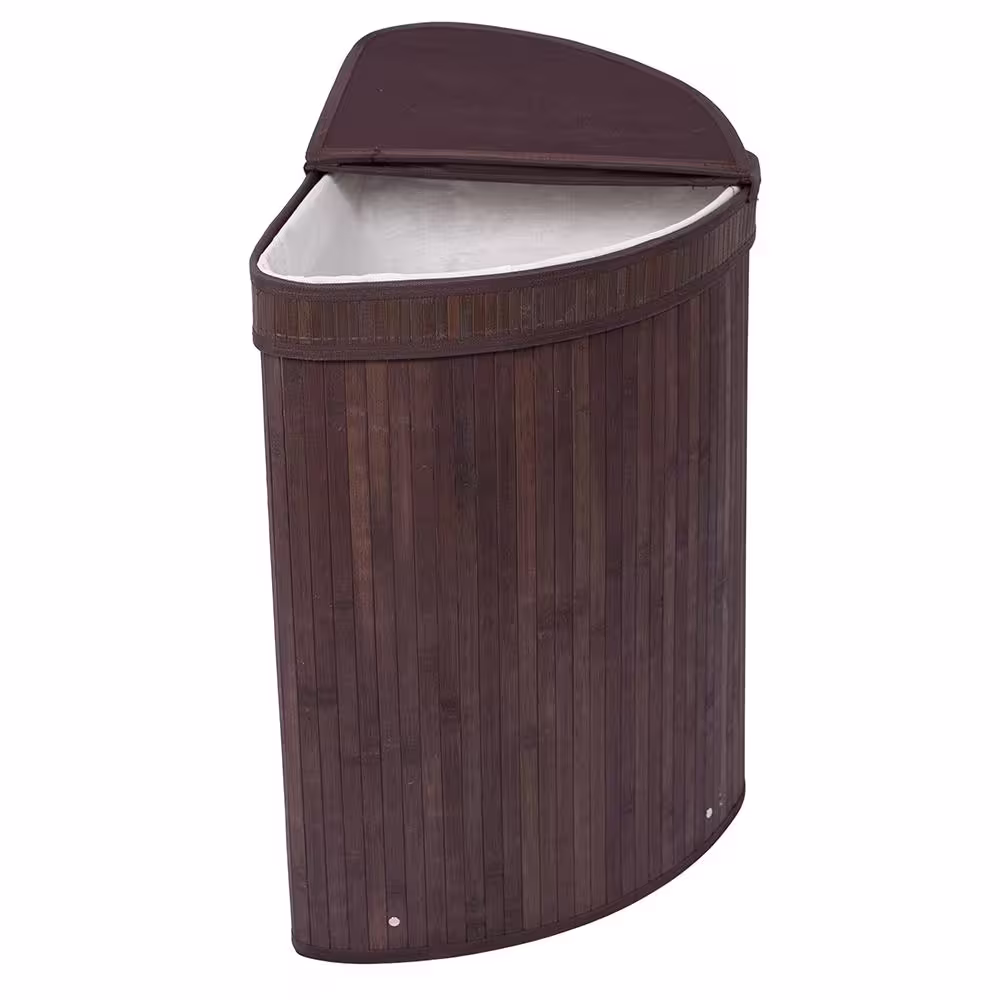 BirdRock Home Espresso Bamboo Corner Laundry Hamper with Lid and Cloth Liner