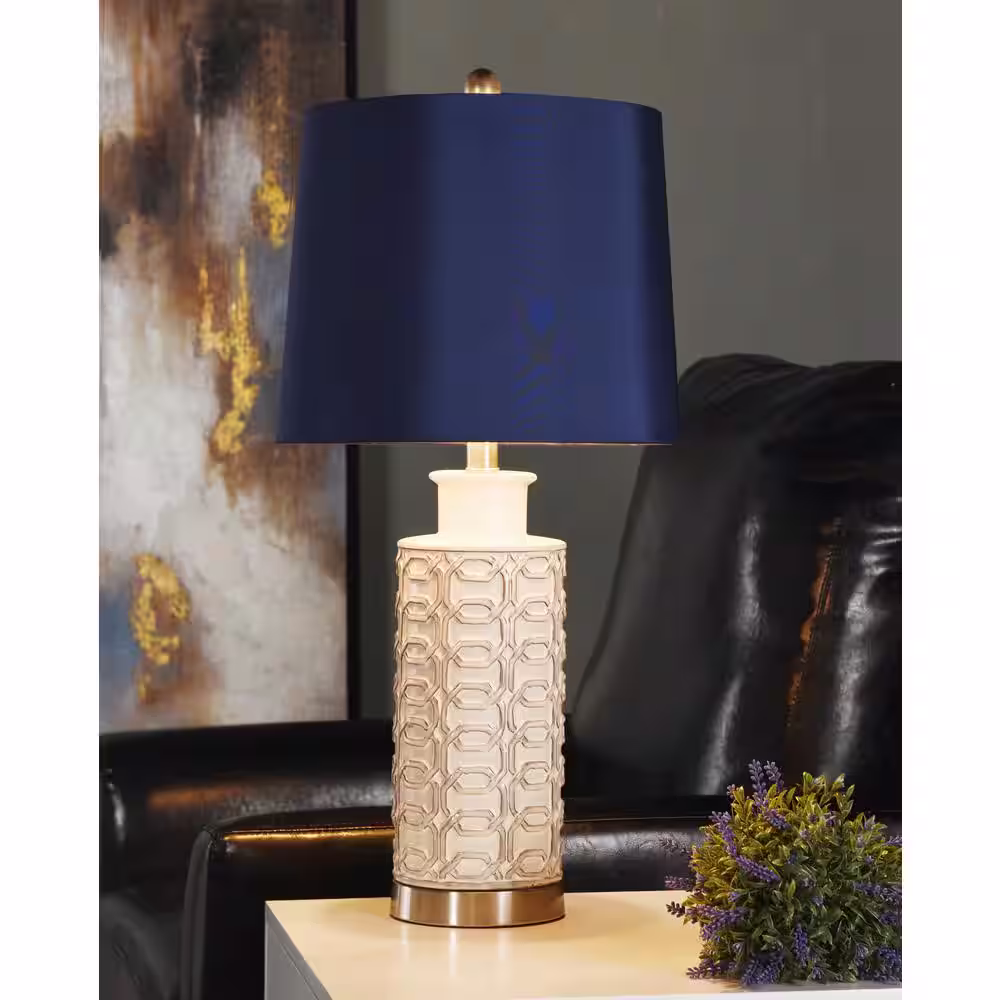 StyleCraft Link 26.75 in. Cream, Blue, Brushed Nickel Table Lamp
