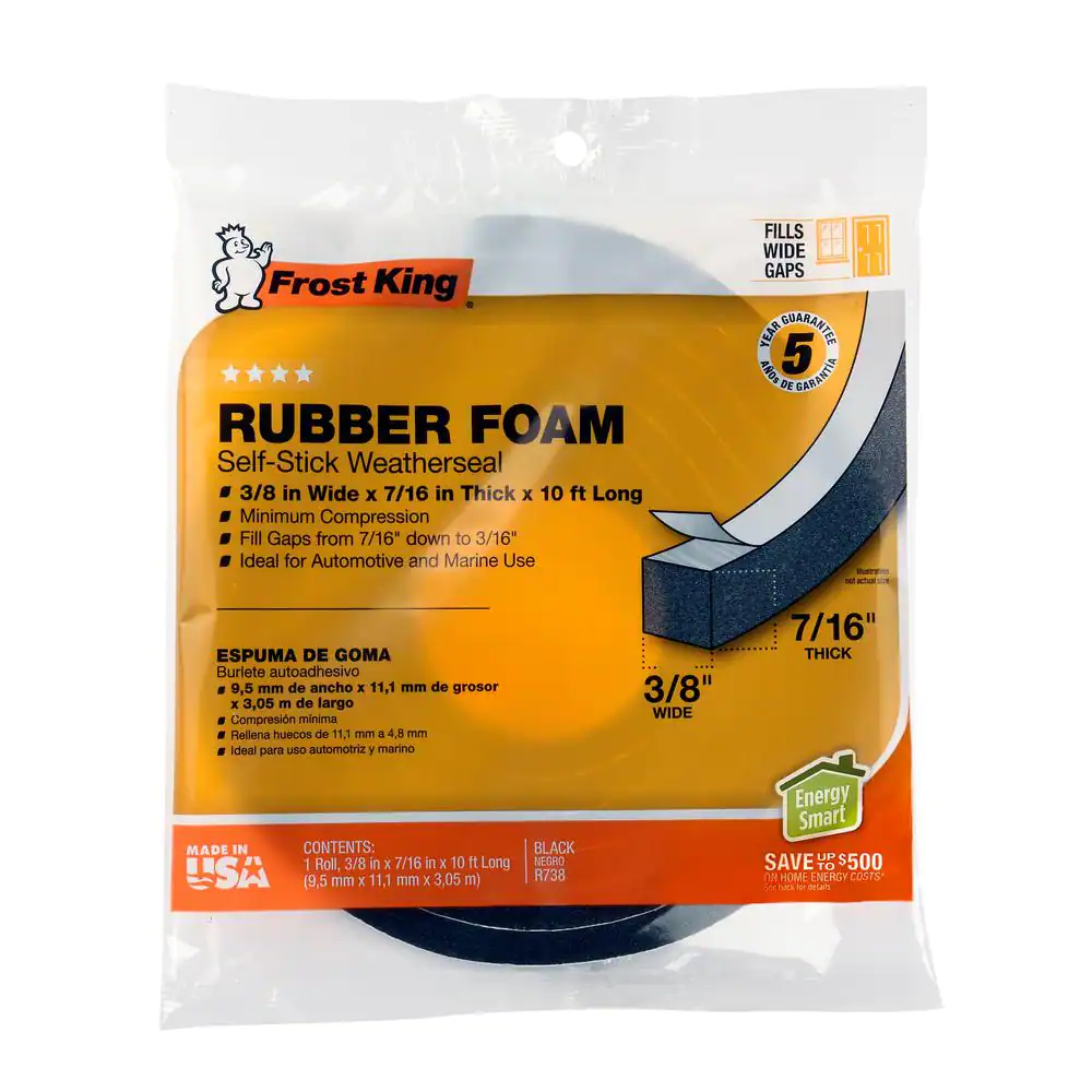 Frost King 3/8 in. x 7/16 in. x 10 ft. Black High-Density Rubber Foam Weatherstrip Tape