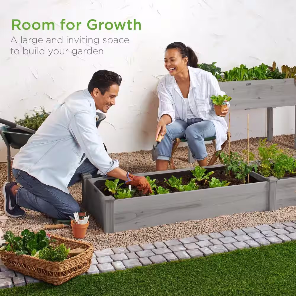 Best Choice Products 8 ft. x 2 ft. Wood Raised Garden Bed - Gray