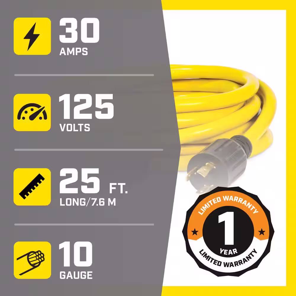 Champion Power Equipment 25-Foot 30-Amp 125-Volt Fan-Style Generator Extension Cord (L5-30P to three 5-15R)
