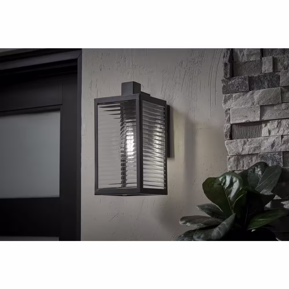 None Lurelane 17 in. Matte Black 1-Light Outdoor Line Voltage Wall Sconce with No Bulb Included